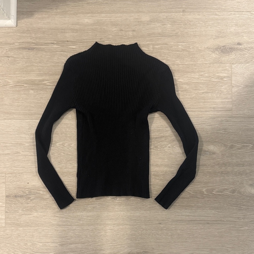 Black Ribbed Mock Neck Long Sleeve Sweater